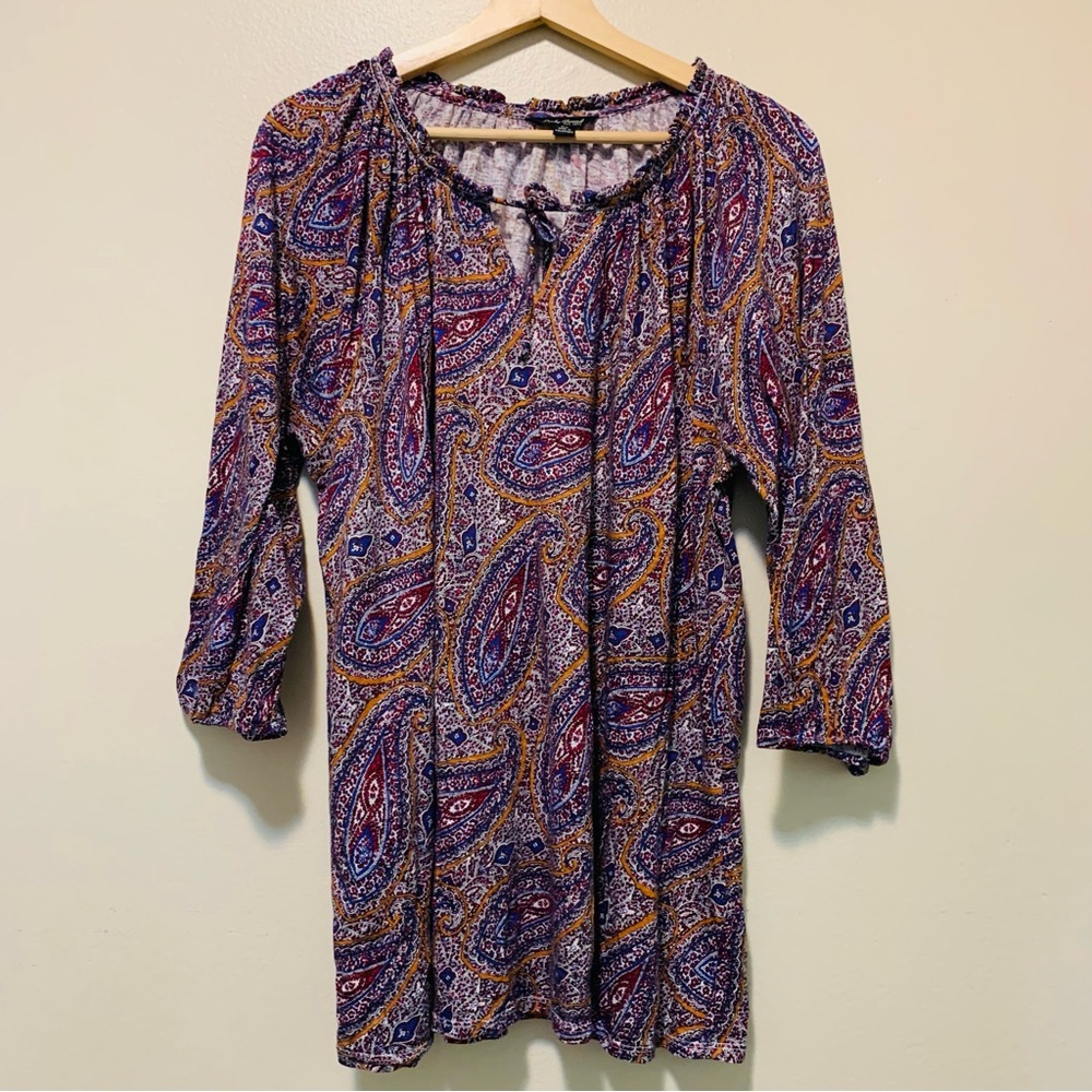 Lucky Brand purple red orange Paisley Print knit top size 2x